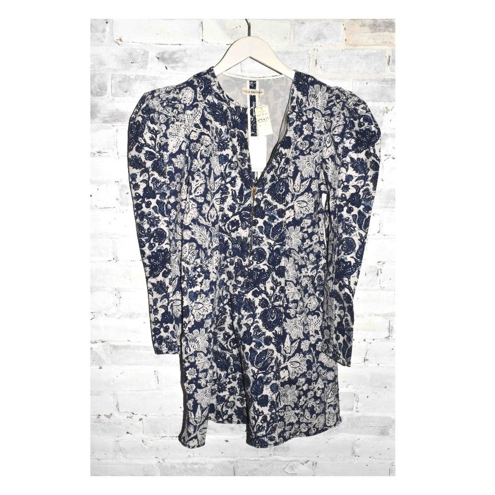 Ulla Johnson Navy and White Floral Long-Sleeve Dress